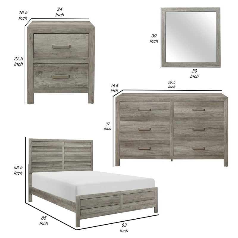 Pemberly Row 4 Pc Queen Size Bedroom Set Slatted Panel Weathered Gray Finish