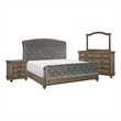 Pemberly Row 4 Pc Queen Bedroom Set Velvet Sleigh Design Weathered Wood