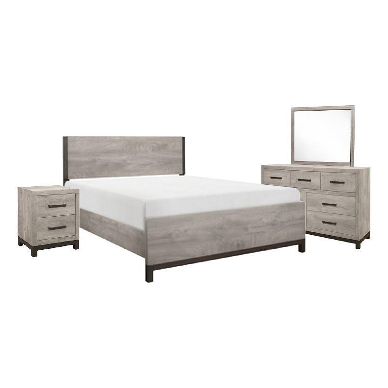 Pemberly Row 4 Pc Queen Size Bedroom Set in Light Gray and Brown Modern