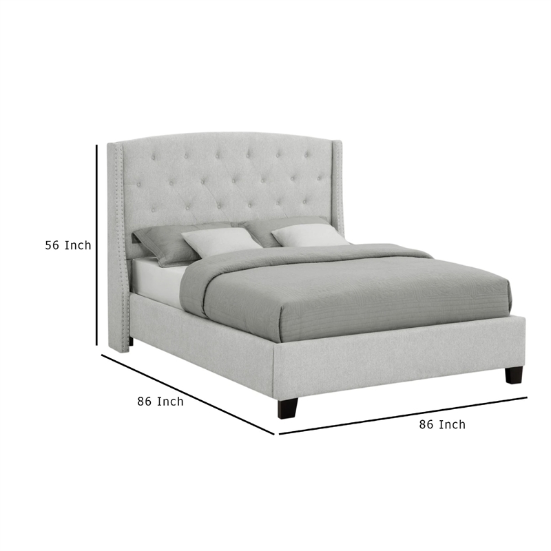 Pemberly Row King Size Bed Tufted Wingback Headboard in Dove Gray Upholstery