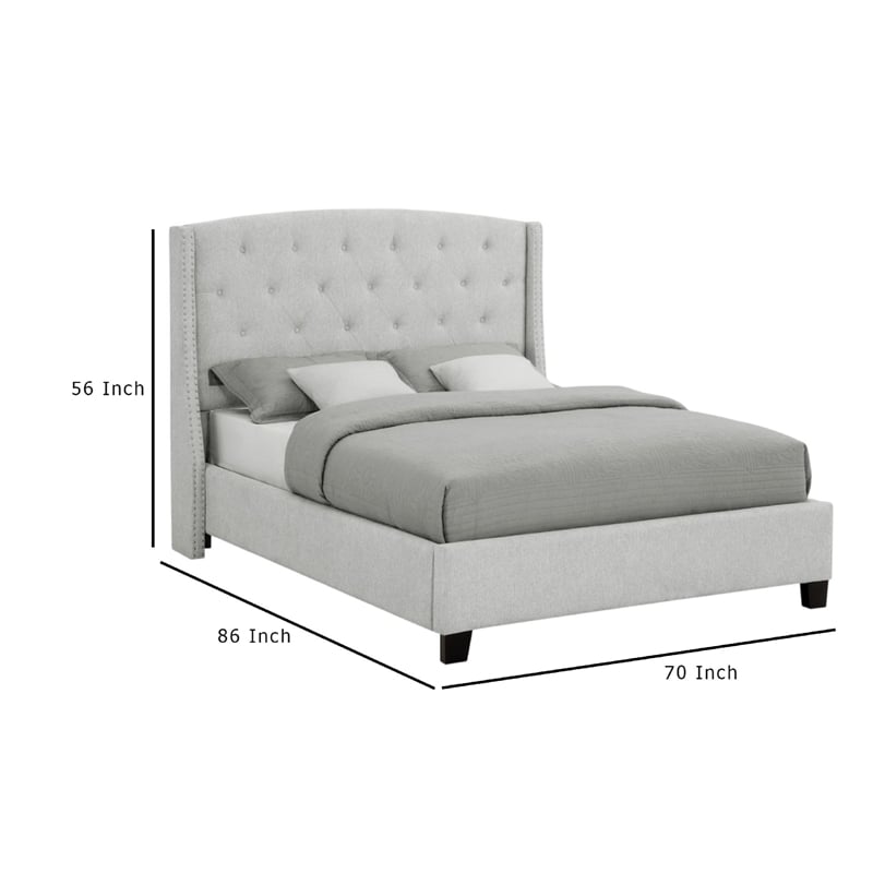 Pemberly Row Queen Size Bed Tufted Wingback Headboard Dove Gray Upholstery