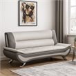 Pemberly Row 78 Inch Sofa in Beige Gray Faux Leather Metal Legs Wood Frame