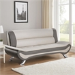 Pemberly Row 78 Inch Sofa in Beige Gray Faux Leather Metal Legs Wood Frame