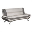 Pemberly Row 78 Inch Sofa in Beige Gray Faux Leather Metal Legs Wood Frame