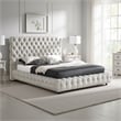Pemberly Row King Size Bed Low Profile Button Tufted Gray Fabric Upholstery