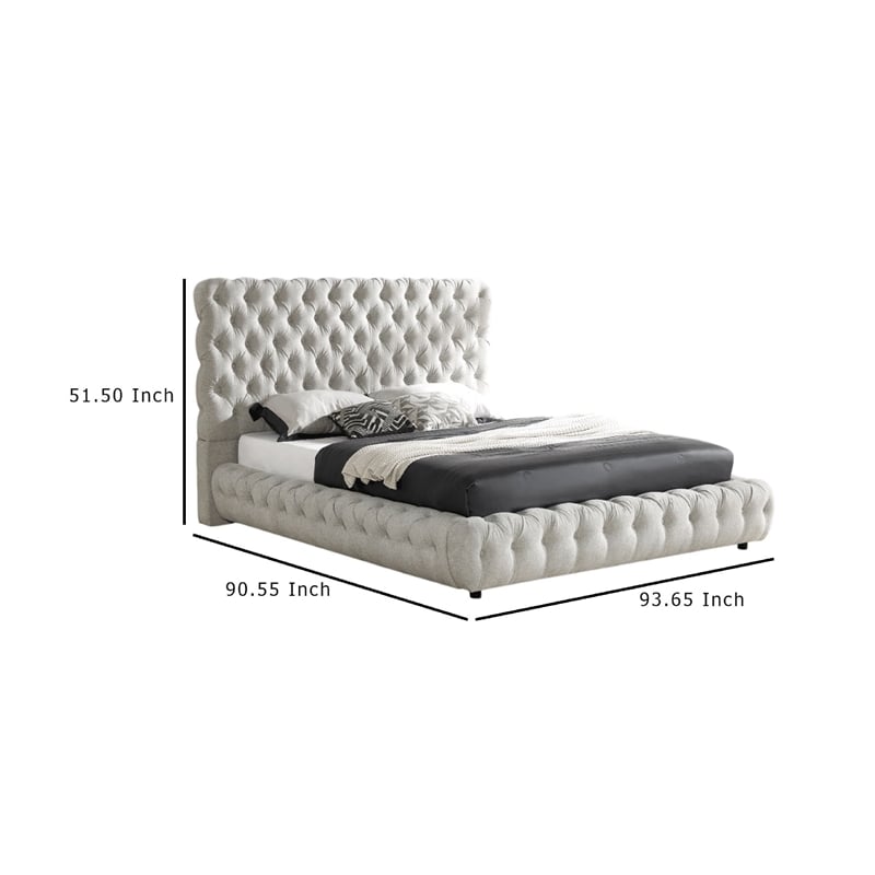 Pemberly Row King Size Bed Low Profile Button Tufted Gray Fabric Upholstery