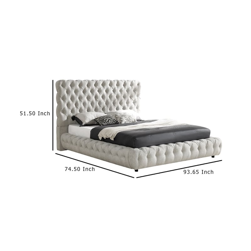 Pemberly Row Queen Size Bed Low Profile Button Tufted Gray Fabric Upholstery