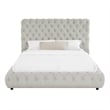 Pemberly Row Queen Size Bed Low Profile Button Tufted Gray Fabric Upholstery