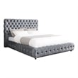 Pemberly Row Queen Size Bed Diamond Tufted Gray Velvet Upholstery Low Profile