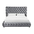 Pemberly Row Queen Size Bed Diamond Tufted Gray Velvet Upholstery Low Profile