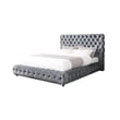 Pemberly Row Queen Size Bed Diamond Tufted Gray Velvet Upholstery Low Profile