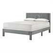 Pemberly Row Queen Size Platform Bed Light Gray Upholstery Textured Headboard