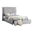Pemberly Row Queen Size Bed with Storage Footboard Gray Chenille Upholstery