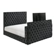 Pemberly Row King Bed with Lift TV Stand Tufted Black Velvet Upholstery