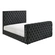 Pemberly Row King Bed with Lift TV Stand Tufted Black Velvet Upholstery