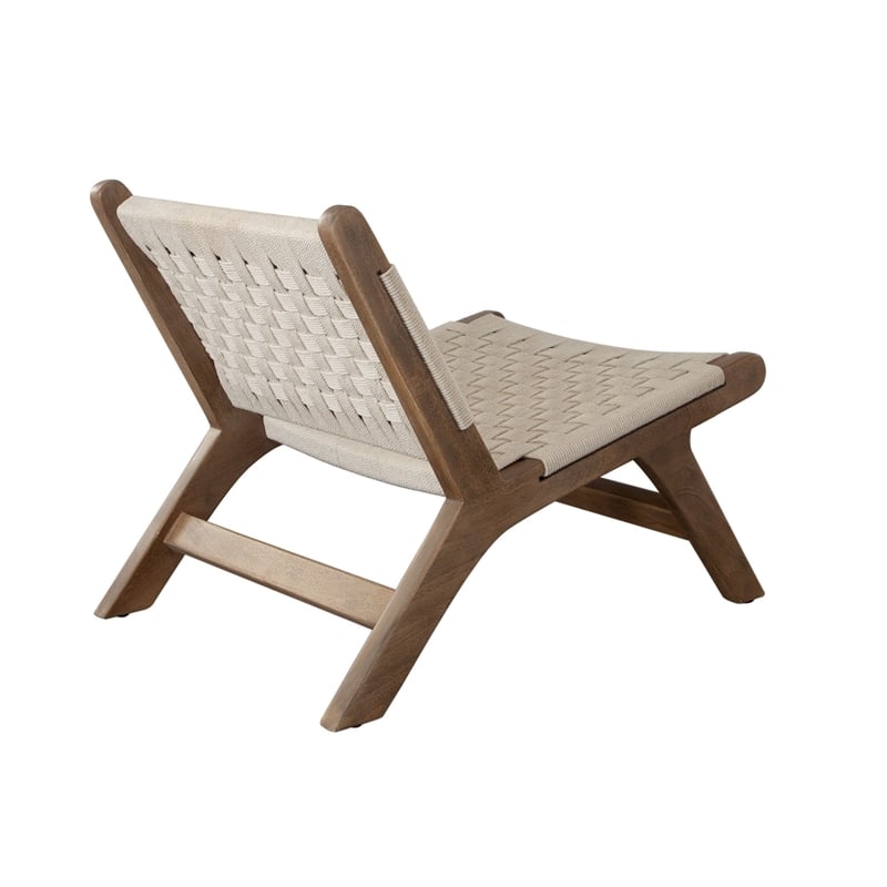 Pemberly Row Accent Chair Boho Natural Rope Woven Walnut Brown Wood Frame