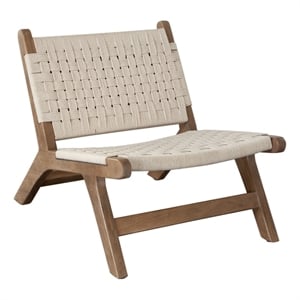 Pemberly Row Accent Chair Boho Natural Rope Woven Walnut Brown Wood Frame