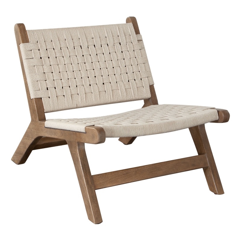 Pemberly Row Accent Chair Boho Natural Rope Woven Walnut Brown Wood Frame