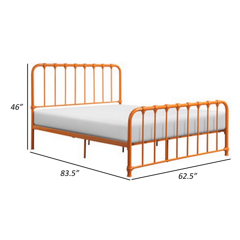 Pemberly Row Queen Size Bed Open Slatted Metal Frame Design in Orange