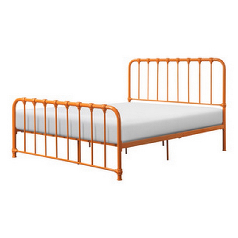 Pemberly Row Queen Size Bed Open Slatted Metal Frame Design in Orange