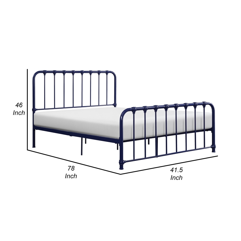 Pemberly Row Twin Size Metal Bed in Blue Spindle Design Heavy Duty Slat Support