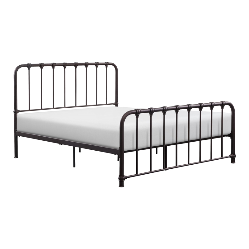 Pemberly Row Full Size Metal Bed Bronze Spindle Design Heavy Duty Slat Support