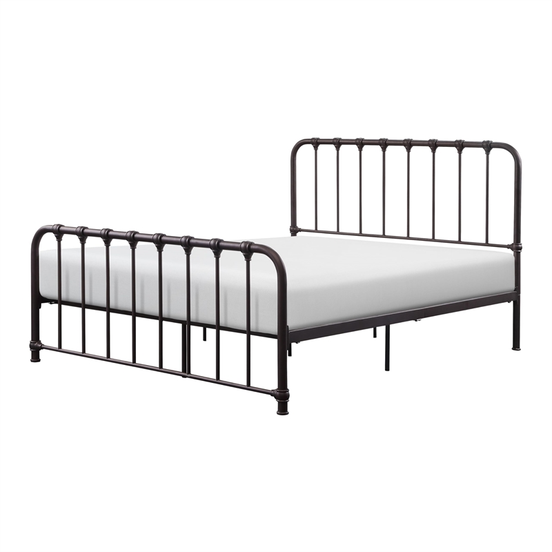 Pemberly Row Full Size Metal Bed Bronze Spindle Design Heavy Duty Slat Support