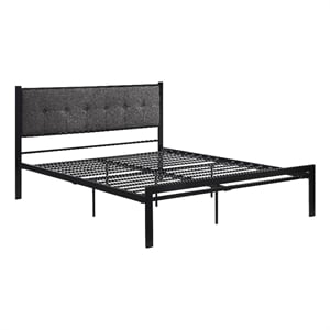 Pemberly Row Queen Platform Bed Polyester Upholstered Tufted Headboard Metal