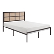 Pemberly Row King Platform Metal Bed Brown Faux Cane Panel Headboard Bronze