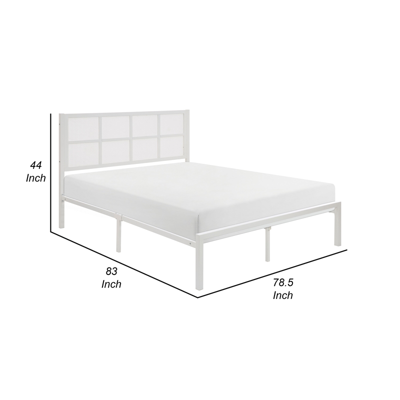 Pemberly Row King Platform Metal Bed White Faux Cane Panel Headboard
