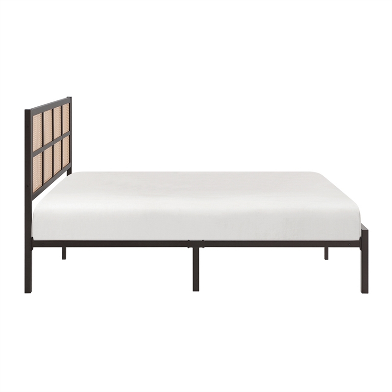 Pemberly Row Queen Platform Bed Framed Faux Cane Panel Headboard Dark Bronze
