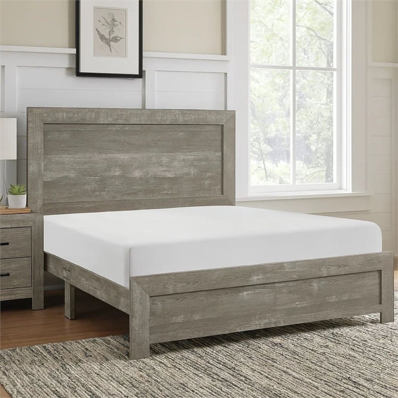 Pemberly Row California King Bed Farmhouse Style Gray Finish Wood Veneer