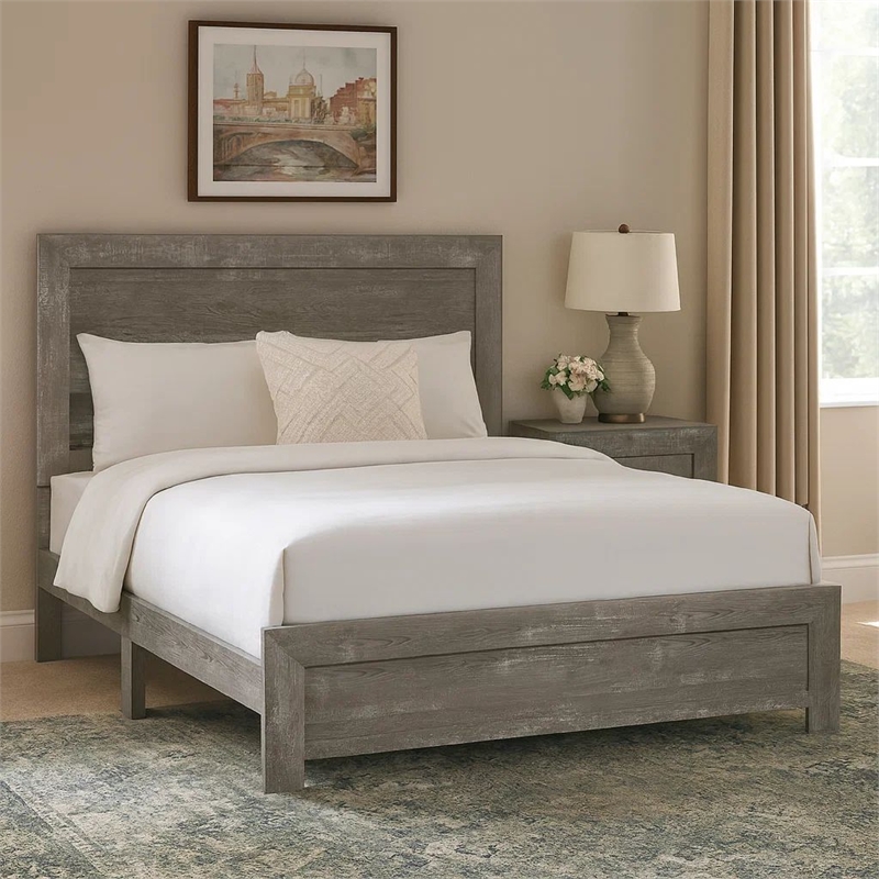 Pemberly Row California King Bed Farmhouse Style Gray Finish Wood Veneer