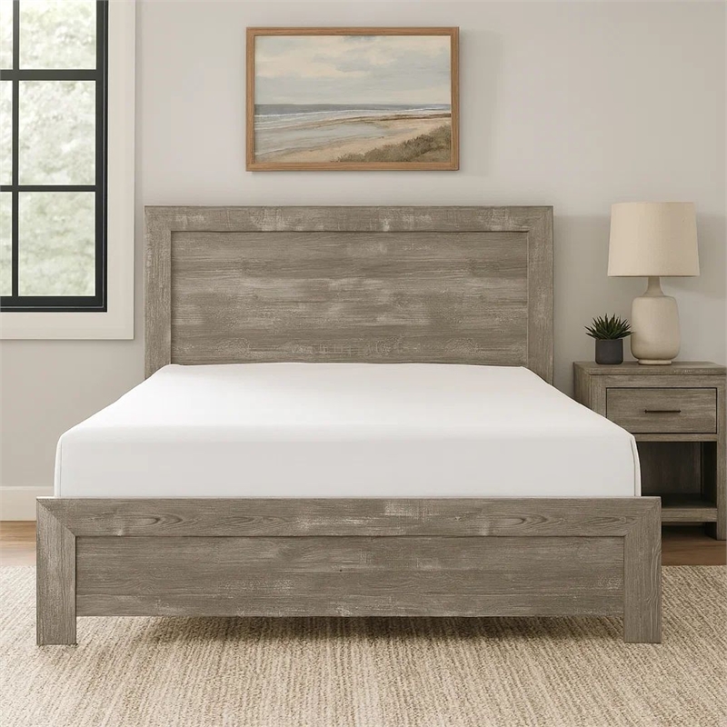 Pemberly Row California King Bed Farmhouse Style Gray Finish Wood Veneer