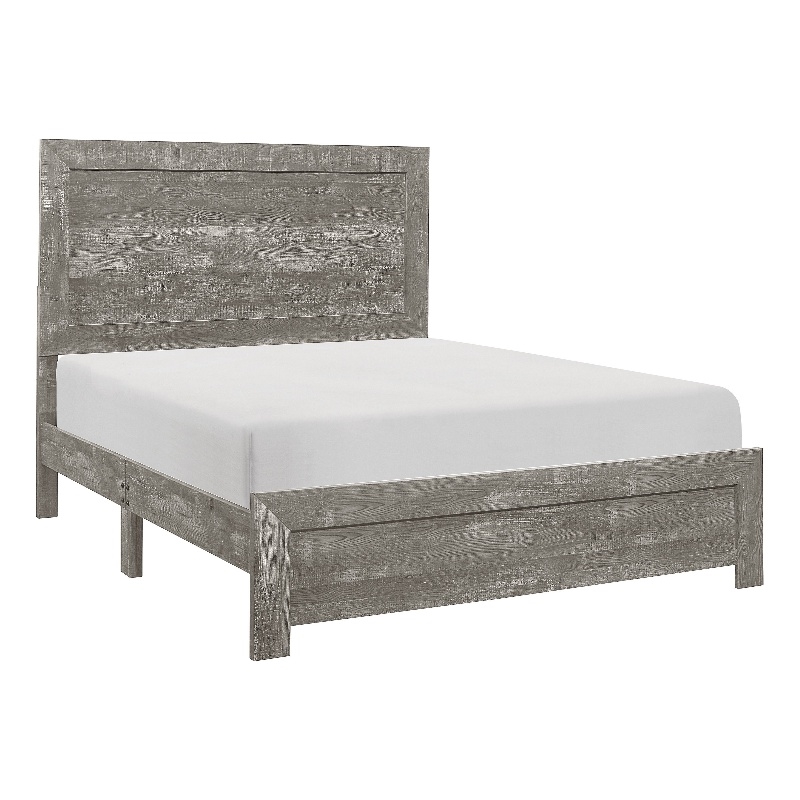 Pemberly Row King Size Bed Farmhouse Style in Gray Finish Wood Veneer