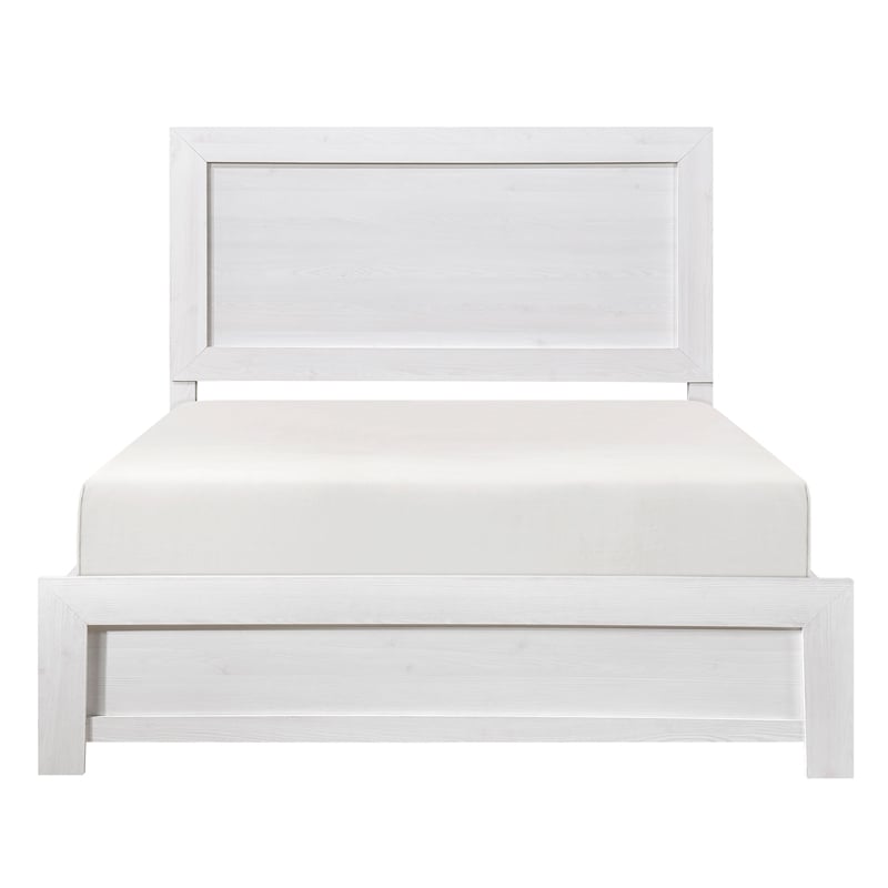 Pemberly Row Full Size Bed Farmhouse Style in White Finish Wood Veneer