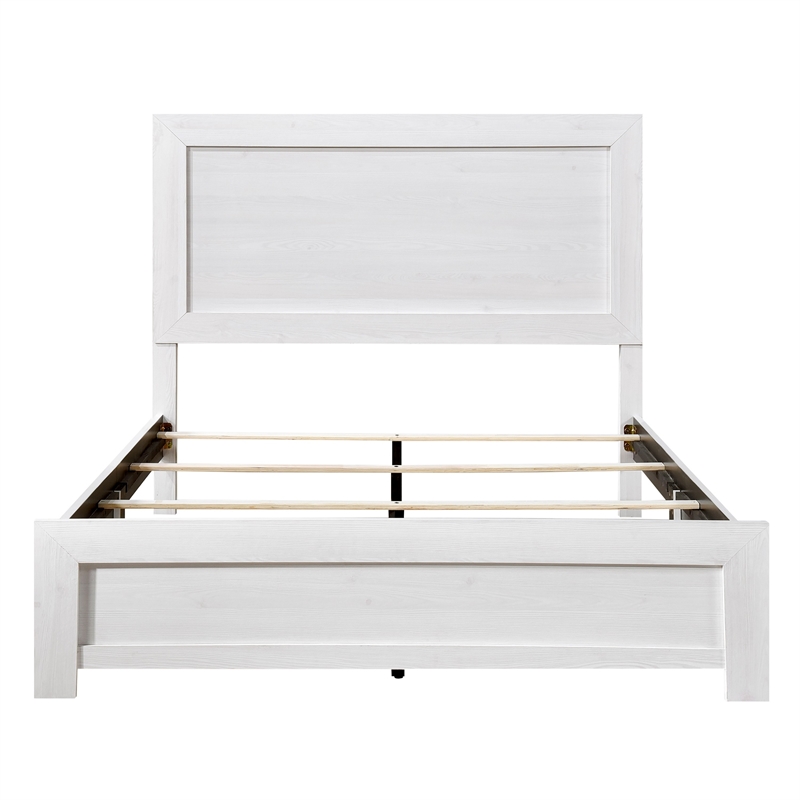 Pemberly Row Full Size Bed Farmhouse Style in White Finish Wood Veneer