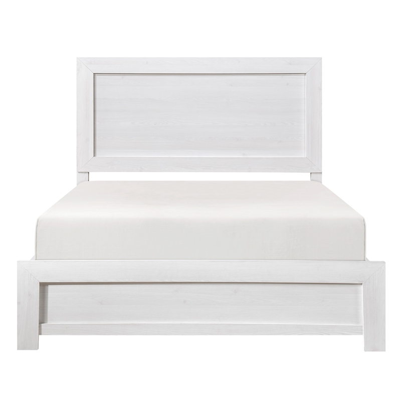 Pemberly Row King Size Bed Farmhouse Style in White Finish Wood Veneer