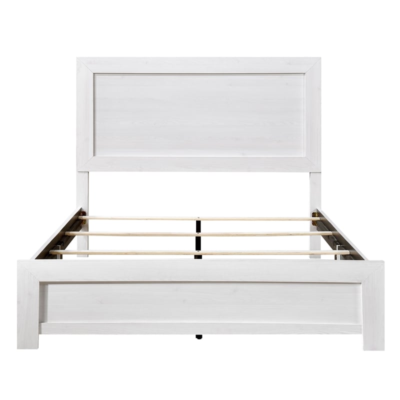 Pemberly Row King Size Bed Farmhouse Style in White Finish Wood Veneer