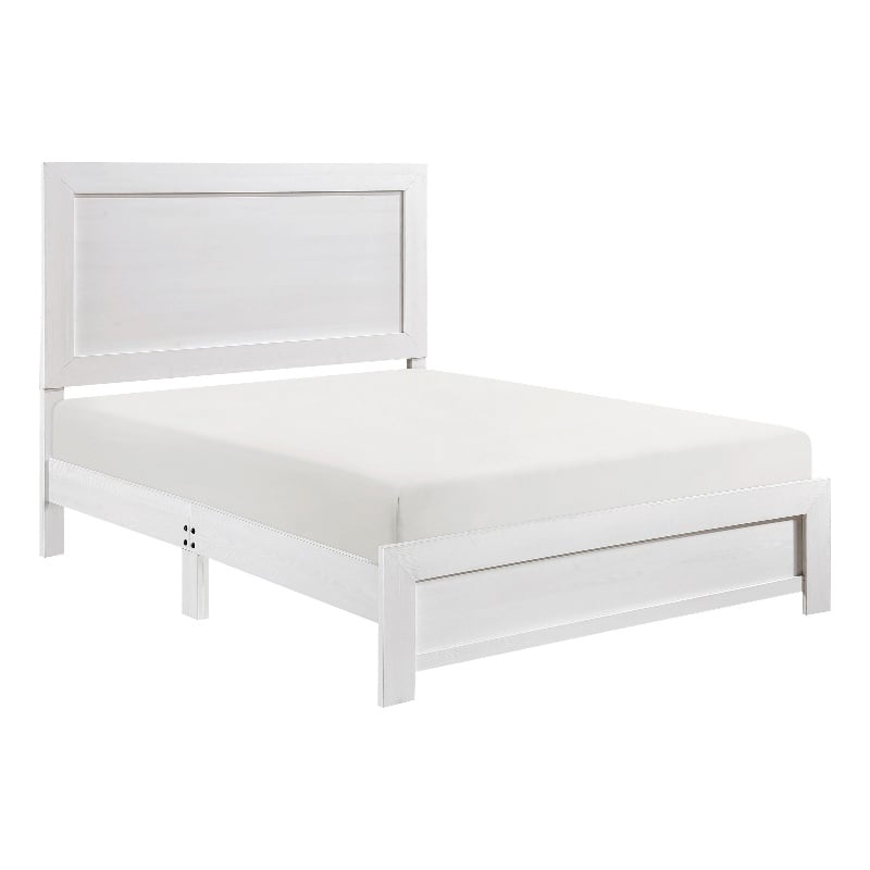 Pemberly Row Twin Size Bed Farmhouse Style in White Finish Wood Veneer