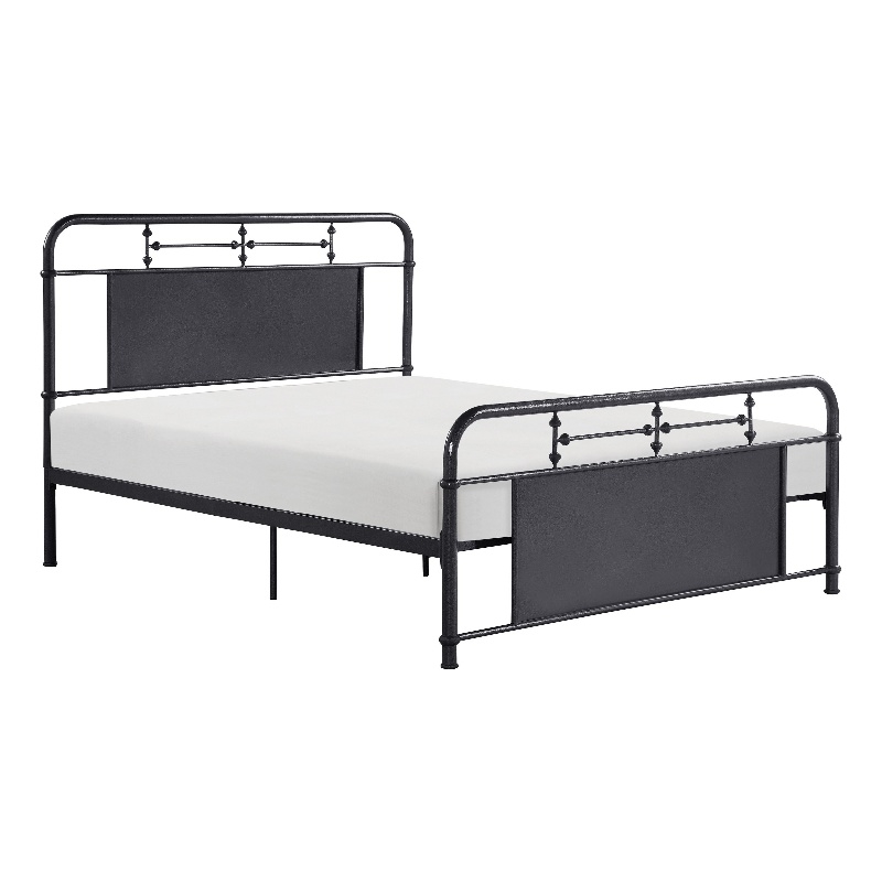 Pemberly Row Full Size Metal Bed Rounded Profile Mottled Silver Finish Panels