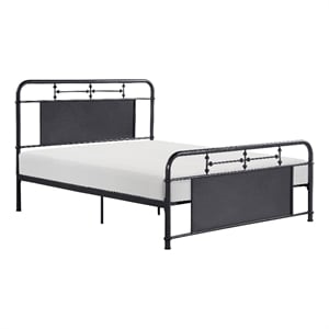 Pemberly Row Full Size Metal Bed Rounded Profile Mottled Silver Finish Panels