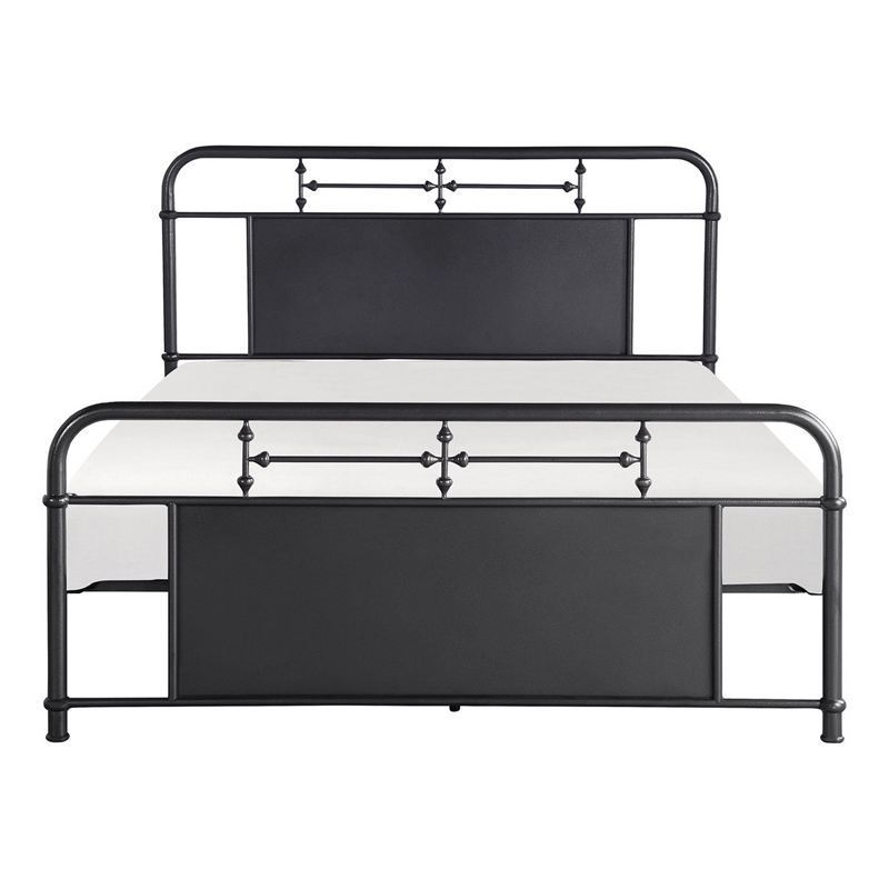 Pemberly Row Full Size Metal Bed Rounded Profile Mottled Silver Finish Panels