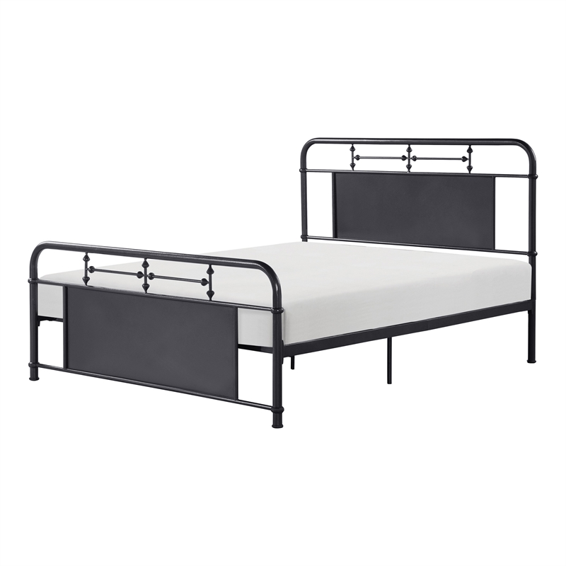 Pemberly Row Full Size Metal Bed Rounded Profile Mottled Silver Finish Panels