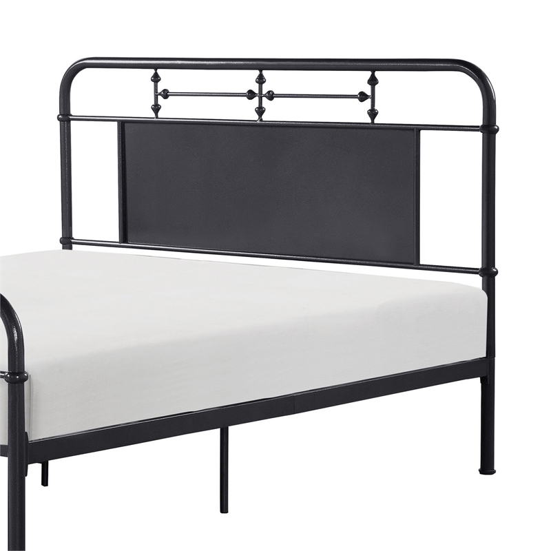 Pemberly Row Full Size Metal Bed Rounded Profile Mottled Silver Finish Panels