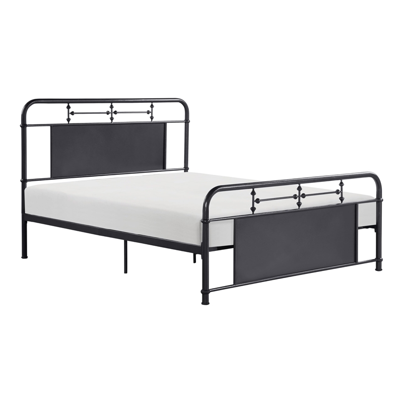 Pemberly Row Full Size Metal Bed Rounded Profile Mottled Silver Finish Panels