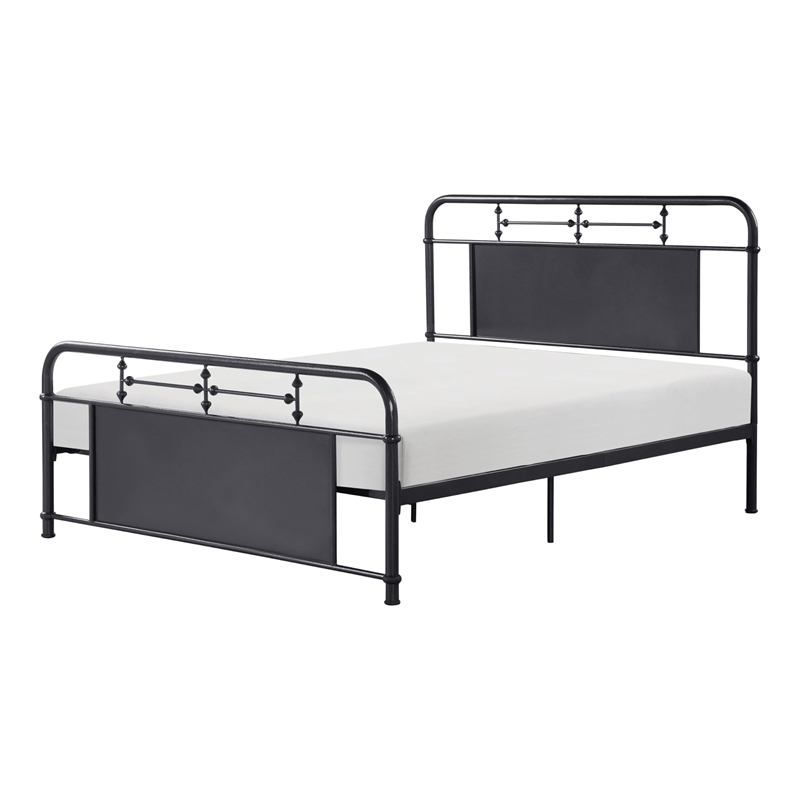 Pemberly Row Full Size Metal Bed Rounded Profile Mottled Silver Finish Panels