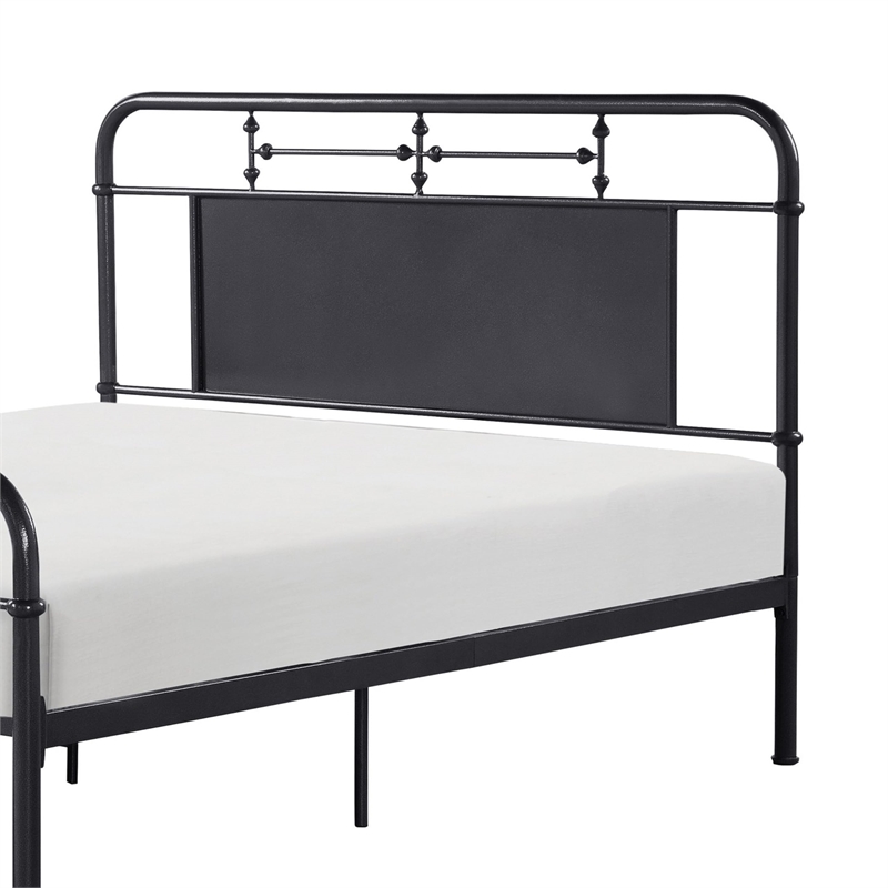 Pemberly Row Full Size Metal Bed Rounded Profile Mottled Silver Finish Panels