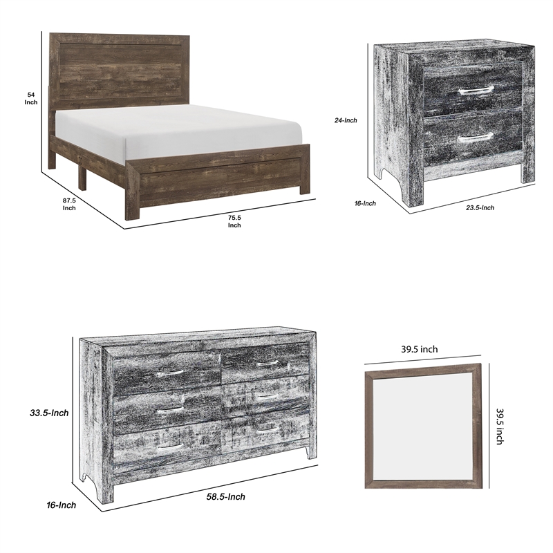 Pemberly Row 4 Piece California King Bedroom Set Panel Detail Metal Handles