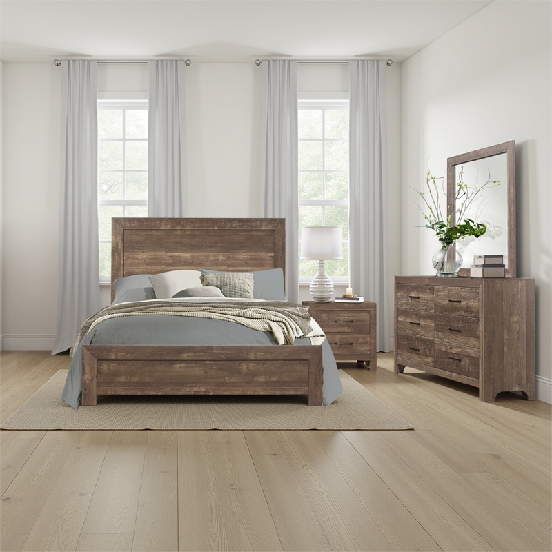 Pemberly Row 4 Piece King Size Bedroom Set Panel Detailing Metal Handles